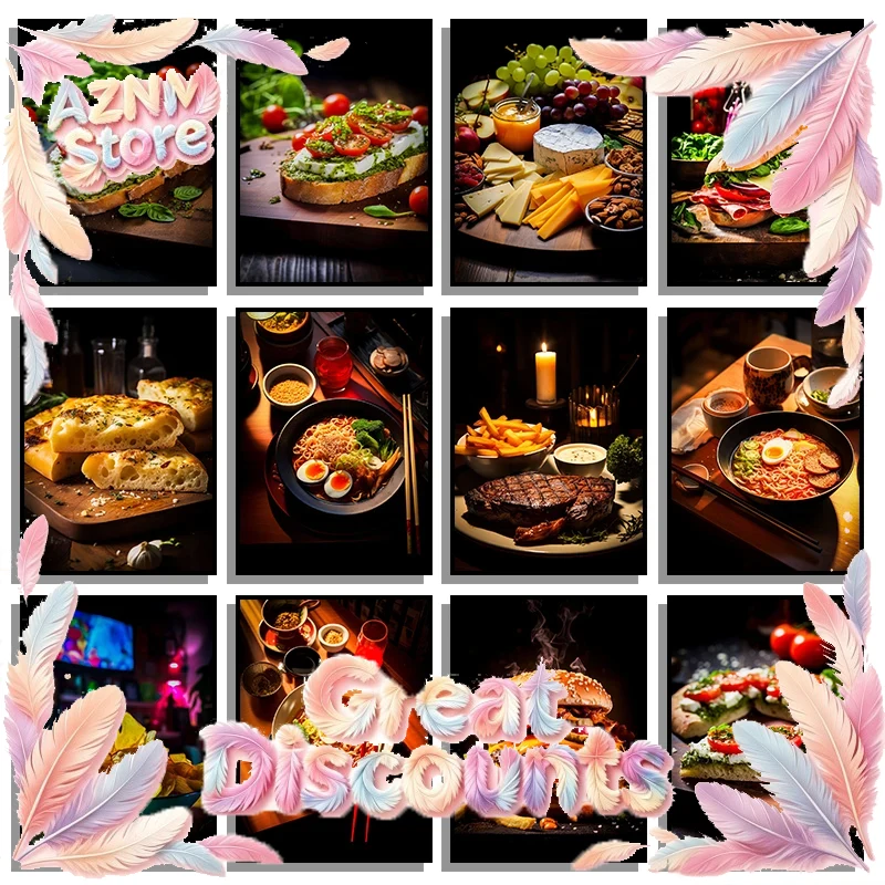 Home Decor Mirror - Lebensmittel-Küchen-Poster Druck Fleisch Burger Pizza Leinwandgemälde