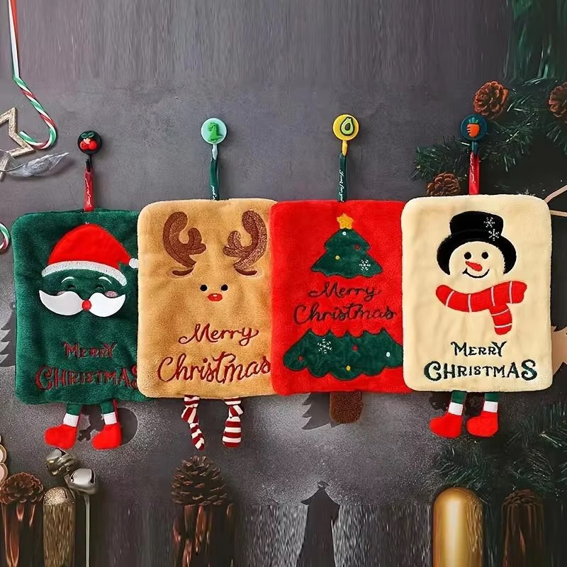 Home Decor Xmas Gifts - Weihnachtliches Hängendes Handtuch Niedlicher Weihnachtsmann Schneemann