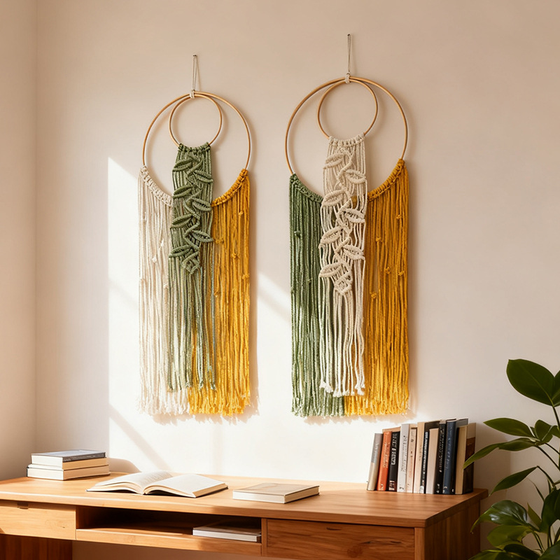 Home Decor Green - 29x90cm Grüner Böhmischer Handgewebter Wandbehang Wandteppich