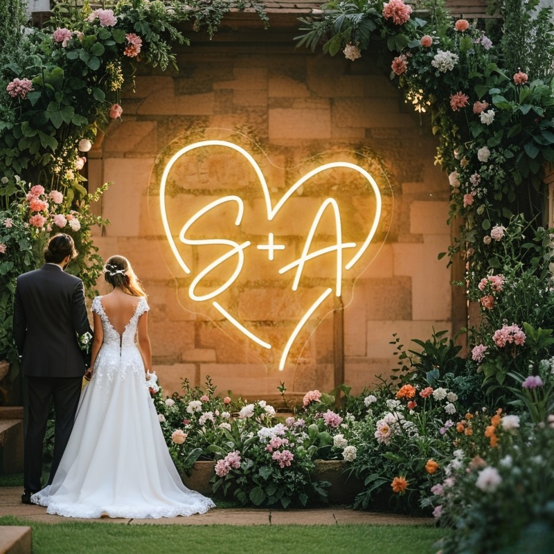 Home Decor For Wedding - Benutzerdefinierte Initialen Herz LED Neon Schild,