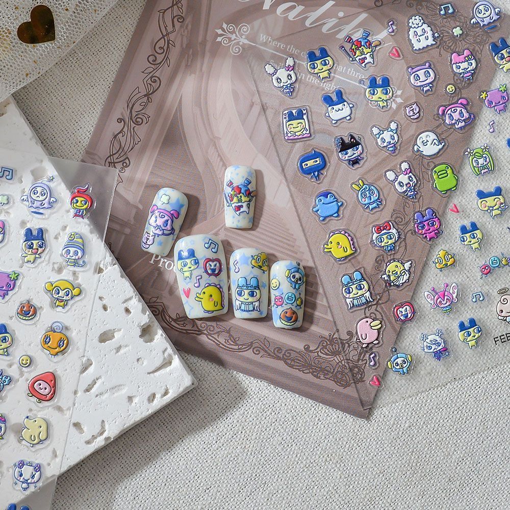 Home Decor Etsy - Tamagotchi Cartoon 3D-Reliefaufkleber für Nagelkunst, Charakter-Nagelsticker,