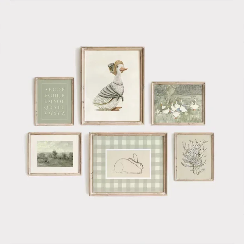 Home Decor Green - Grünes böhmisches Kinderzimmer-Galerie-Wandposter, Salbei, Hase und