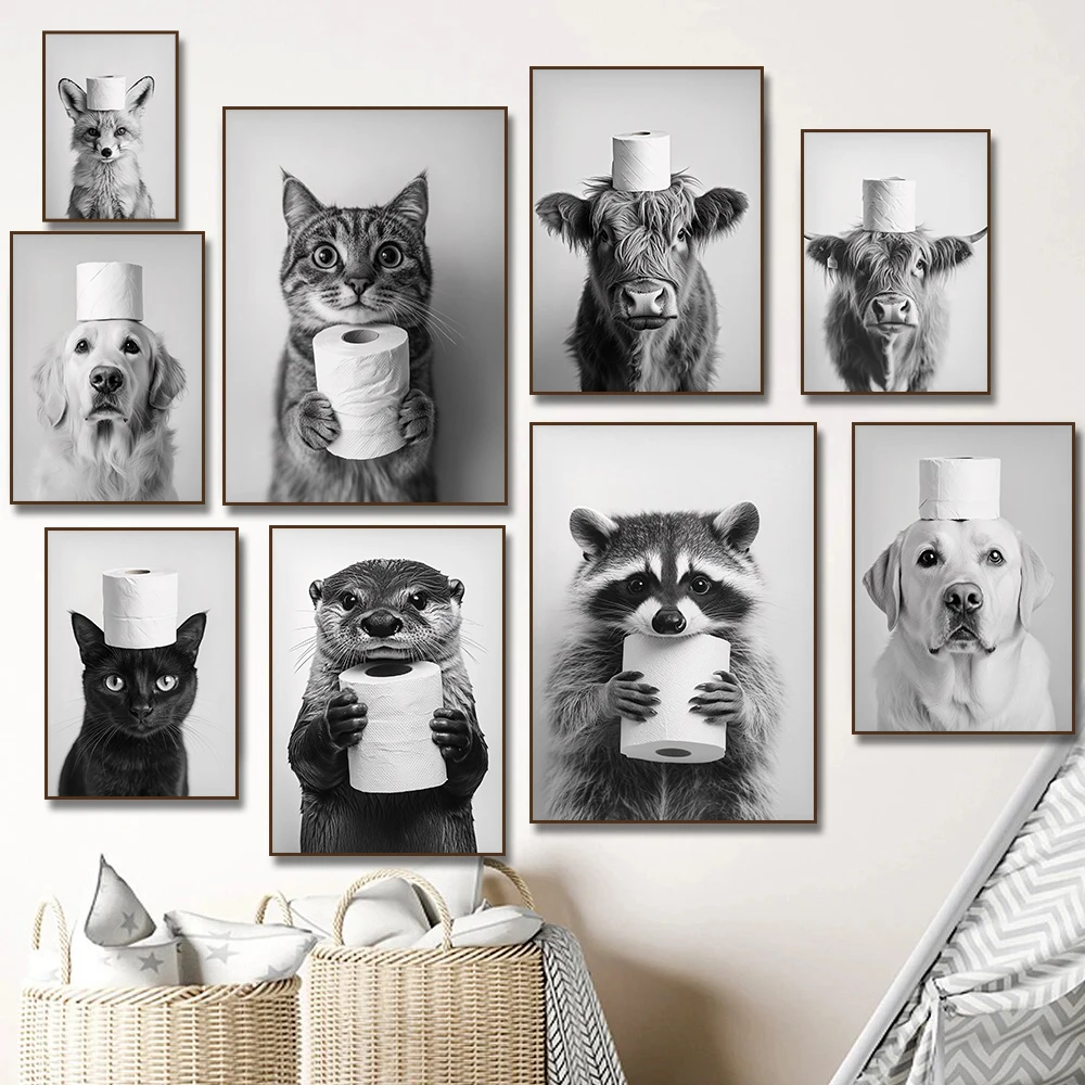 Home Decor Scrap - Hochlandrind Otter Katze Waschbär mit Toilettenpapier