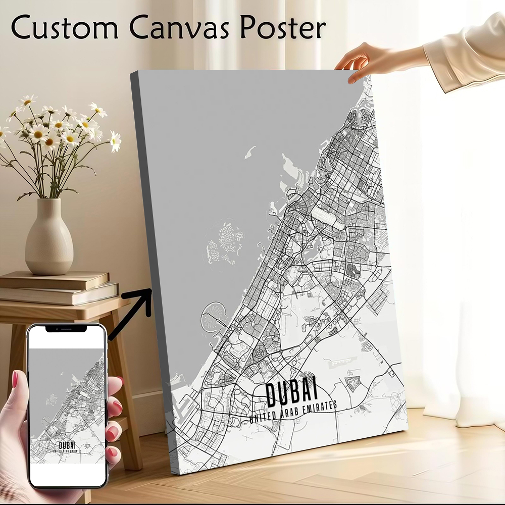 Home Decor Dubai - UAE Dubai Stadtplan Poster Leinwand Wandkunst