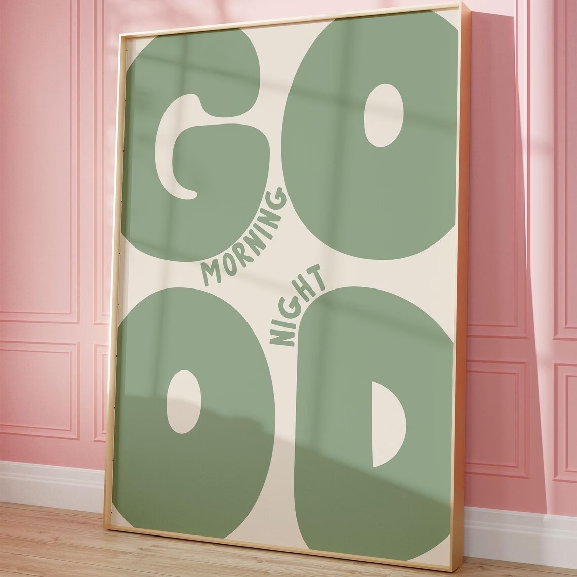 Home Decor Green - Moderne grüne Wandkunst mit Guten-Morgen-Guten-Nacht-Zitat, Leinwanddruck,