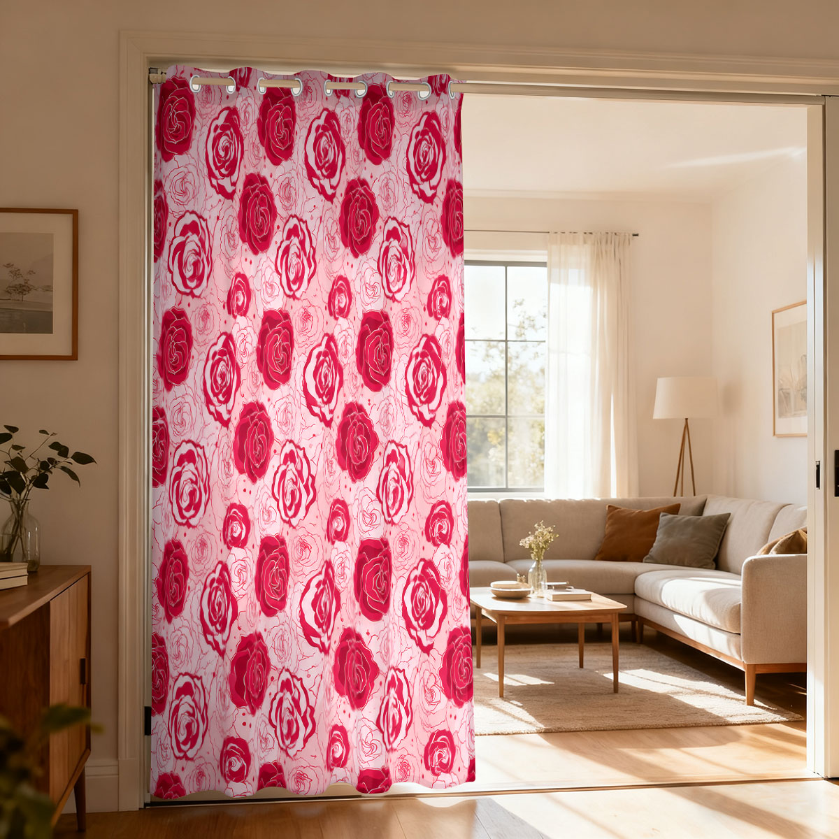 Home Decor Green - 1 Stück hellgrüner Vorhang mit rosa