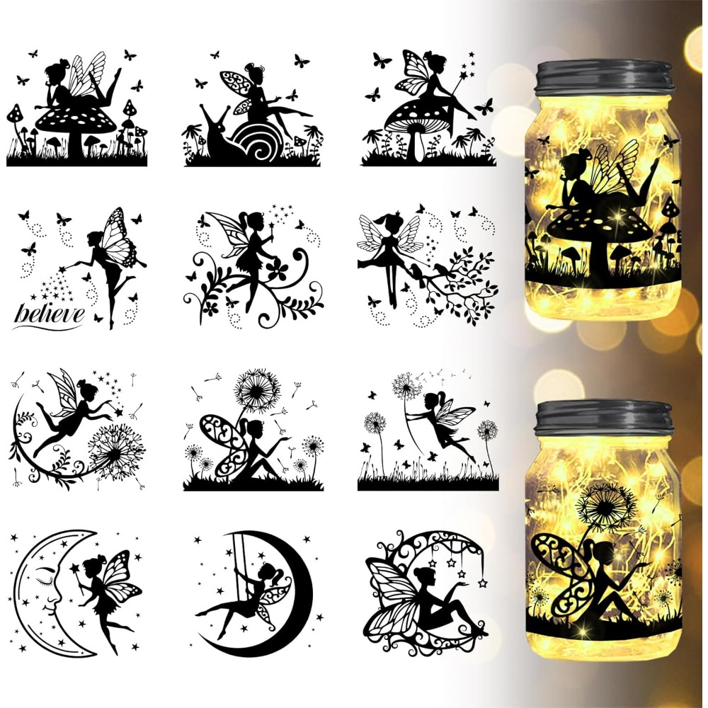 Home Decor Kit - Elf Silhouette Glas Ausschnitte Papier Fenster