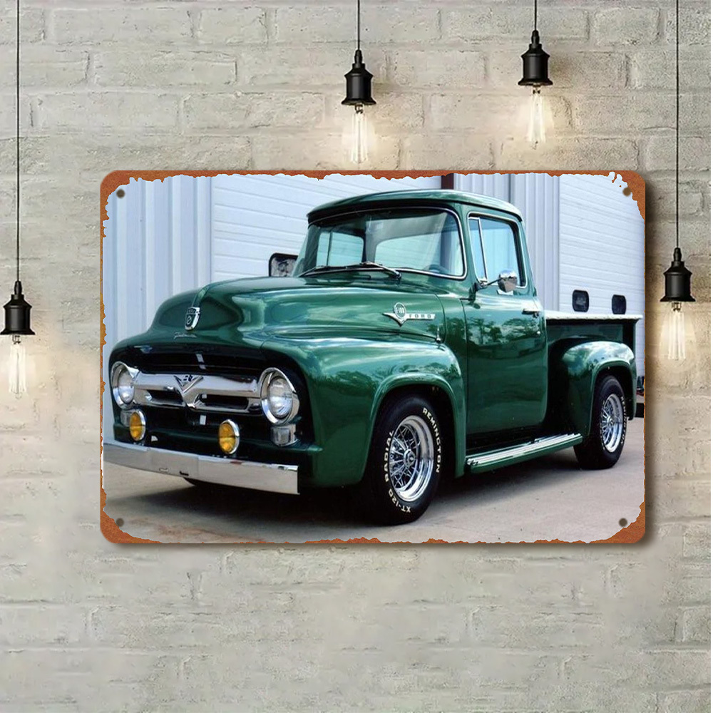 Home Decor Green - Vintage grünes Pickup-Truck-Metallschild – Aluminium-Wanddekoration im