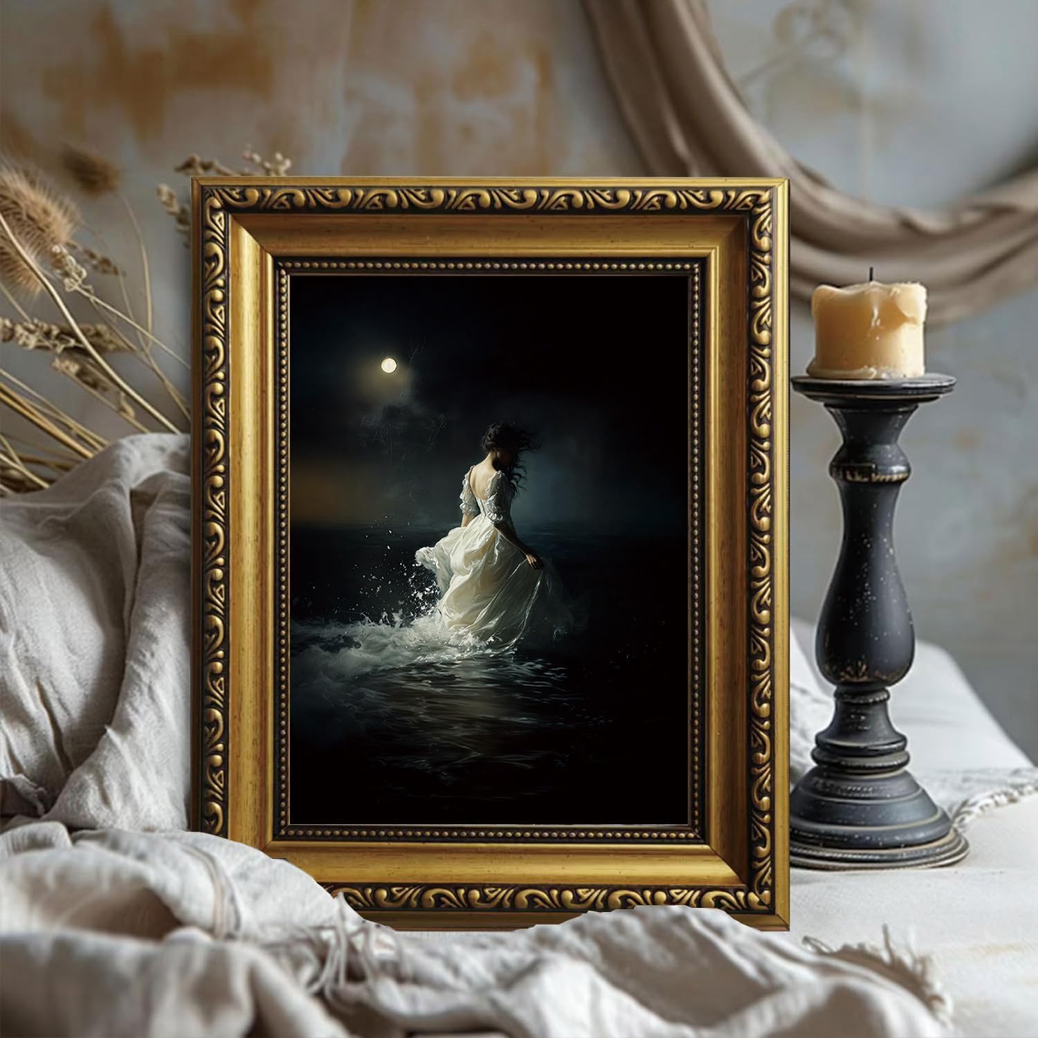 Home Decor Mirror - Gerahmtes Leinwandbild: Gotische Romantische Frau im