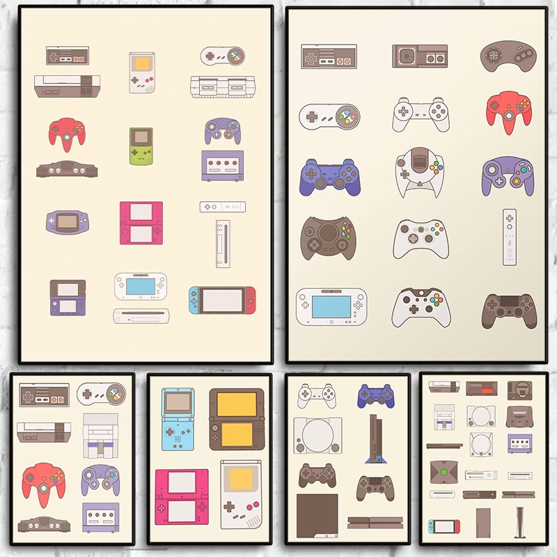 Home Decor Video - Videospiel-Handheld- und Konsolen-Evolution Poster Gamepad Leinwandbild