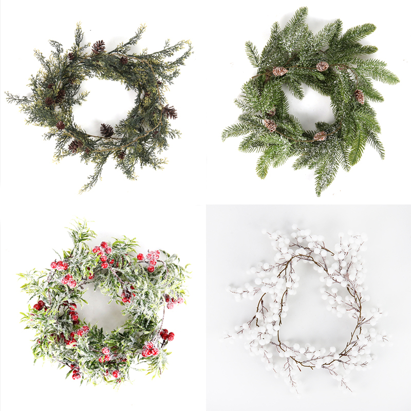 Home Decor Xmas Gifts - Weihnachtskranz, künstliche Tannenzapfenrebe, zum Aufhängen, Blumen-Laub-Girlande,