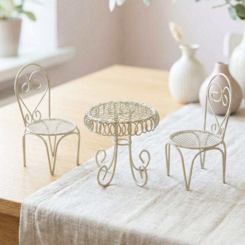 Home Decor Furniture - 1/3-teiliges Puppenhaus-Garten-Display-Ornament, Requisiten-Zubehör, Miniatur-Tisch-Stuhl-Modell, winzige Heimdekoration,