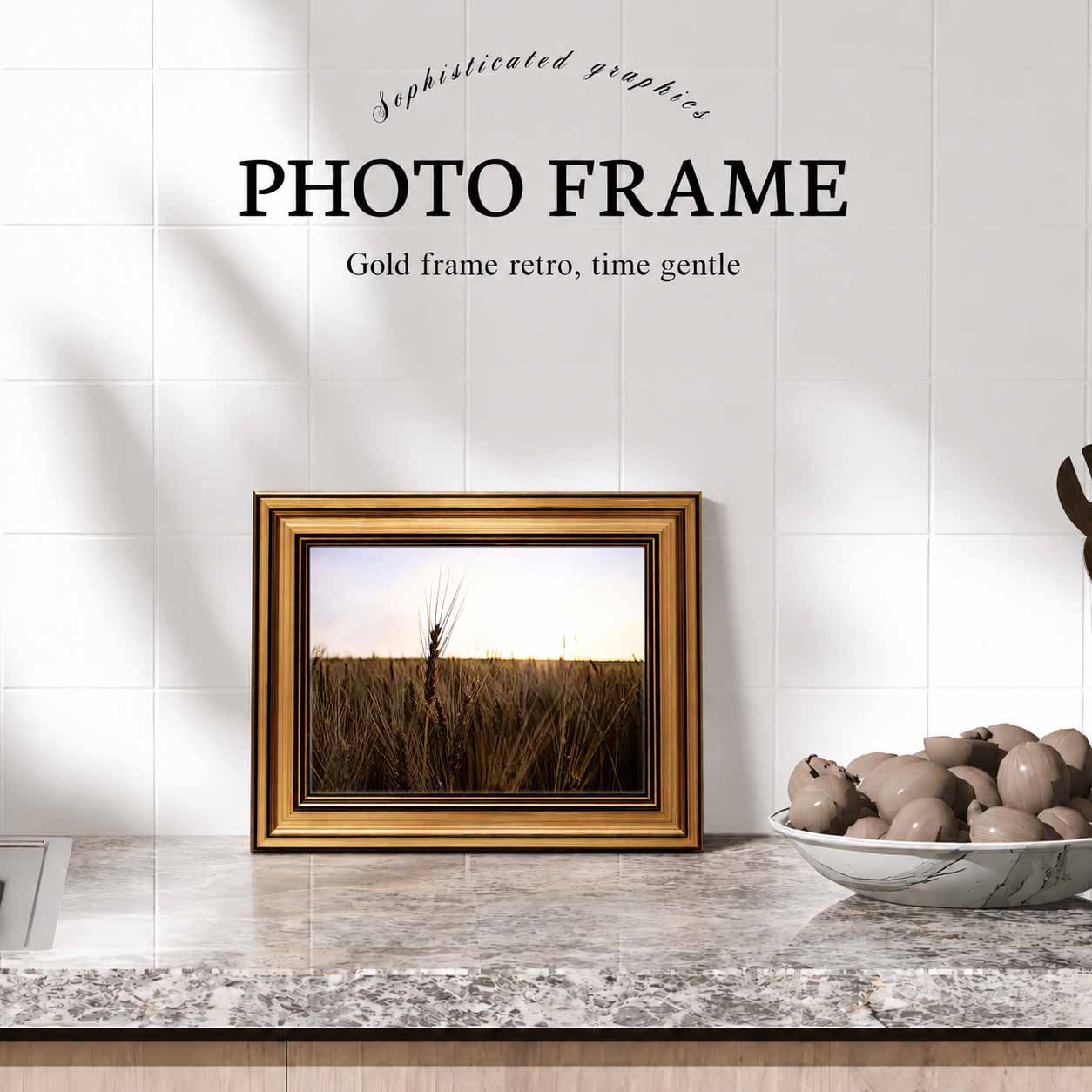 Home Decor Mirror - Gerahmte Leinwand-Wandkunst, Goldener Weizenfeld-Sonnenuntergang-Landschaftsdruck Rustikale Bauernhaus-Wohnzimmer-Wanddekoration