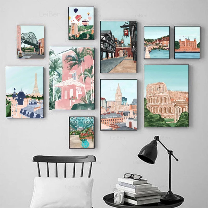 Cartoon Berühmte Stadt Landsch – Home Decor Dubai Bewertung und Preis