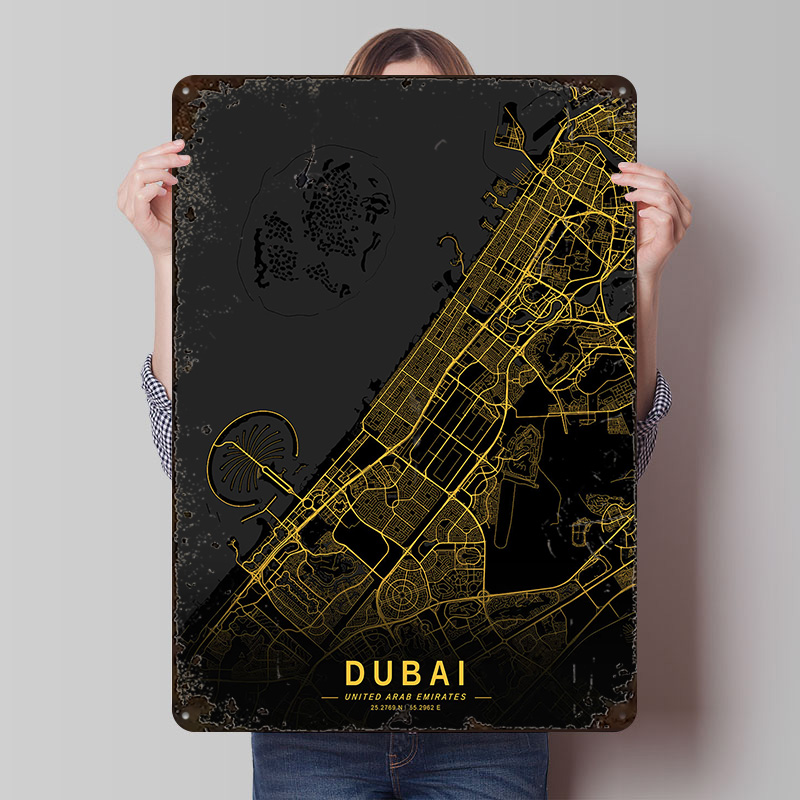 Goldene Dubai-Stadtplan-Karte  – Home Decor Dubai Bewertung und Preis