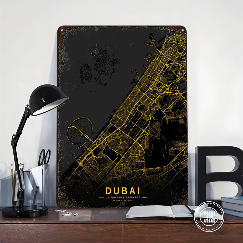 Goldene Dubai-Stadtplan-Karte  – Home Decor Dubai Bewertung und Preis