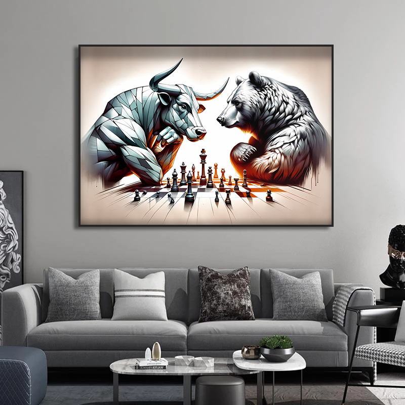 Stier und Bär spielen Schach W – Home Decor Exchange Bewertung und Preis